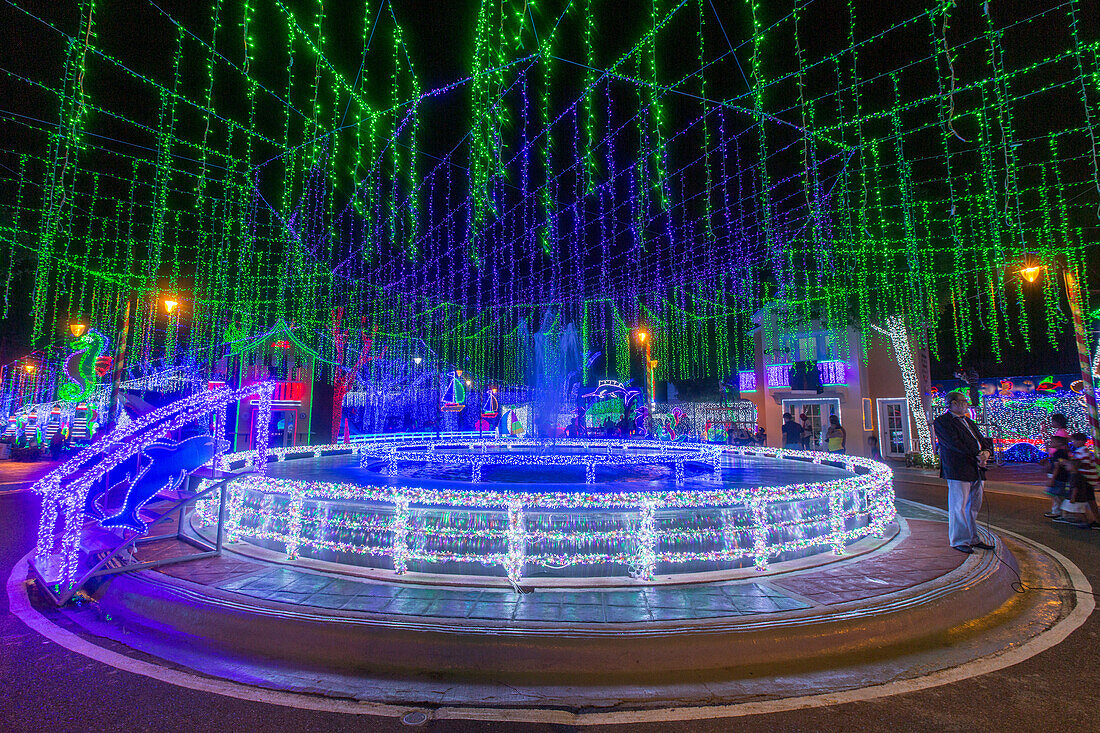 Millions of Christmas lights decorate the Ibero-American Park in Santo Domingo, Dominican Republic.