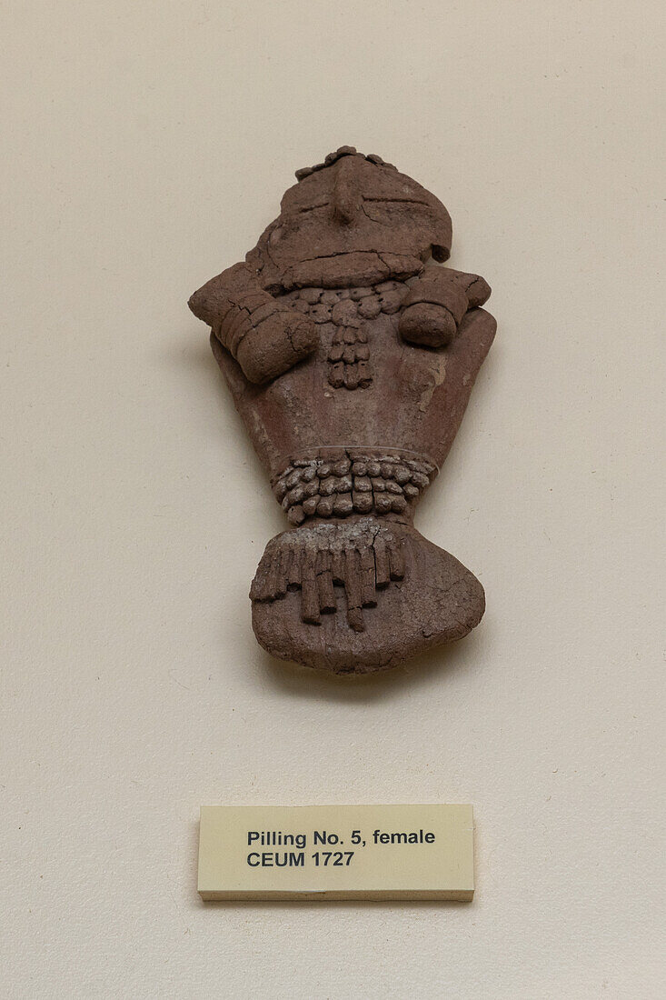 A female Fremont culture clay figurine in the USU Eastern Prehistoric Museum in Price, Utah. One of the Pilling Figurines.