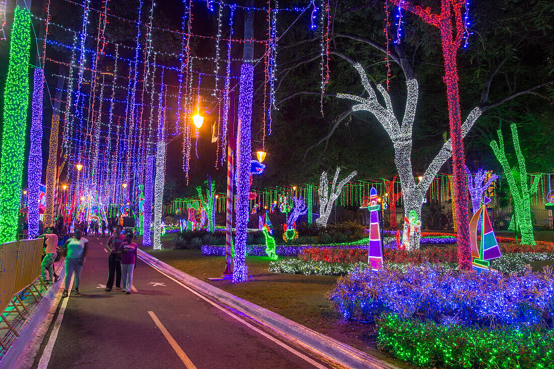 Millions of Christmas lights decorate the Ibero-American Park in Santo Domingo, Dominican Republic.