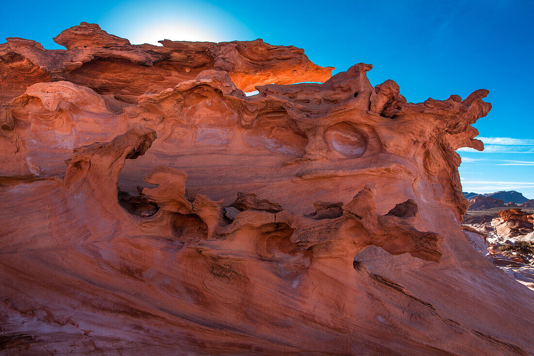 Fragile eroded Aztec sandstone formations in Little Finland, Gold Butte National Monument, Nevada.