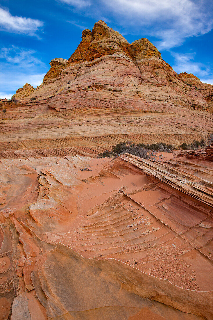 Very thin, fragile sandstone fins in Navajo sandstone formations. South Coyote Buttes, Vermilion Cliffs National Monument, Arizona. Geologically, these fins are called compaction bands.