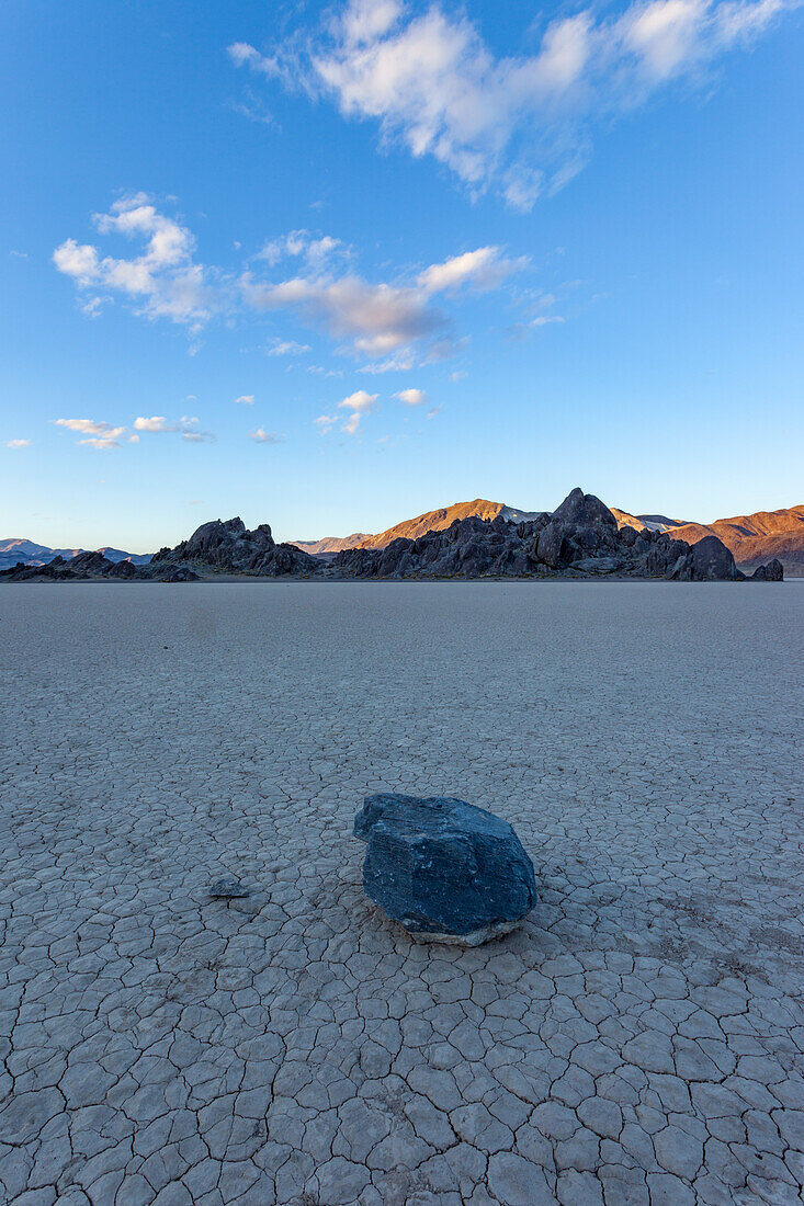 The Grandstand, a quartz monzonite island in the Racetrack Playa in Death Valley National Park in the Mojave Desert, California.