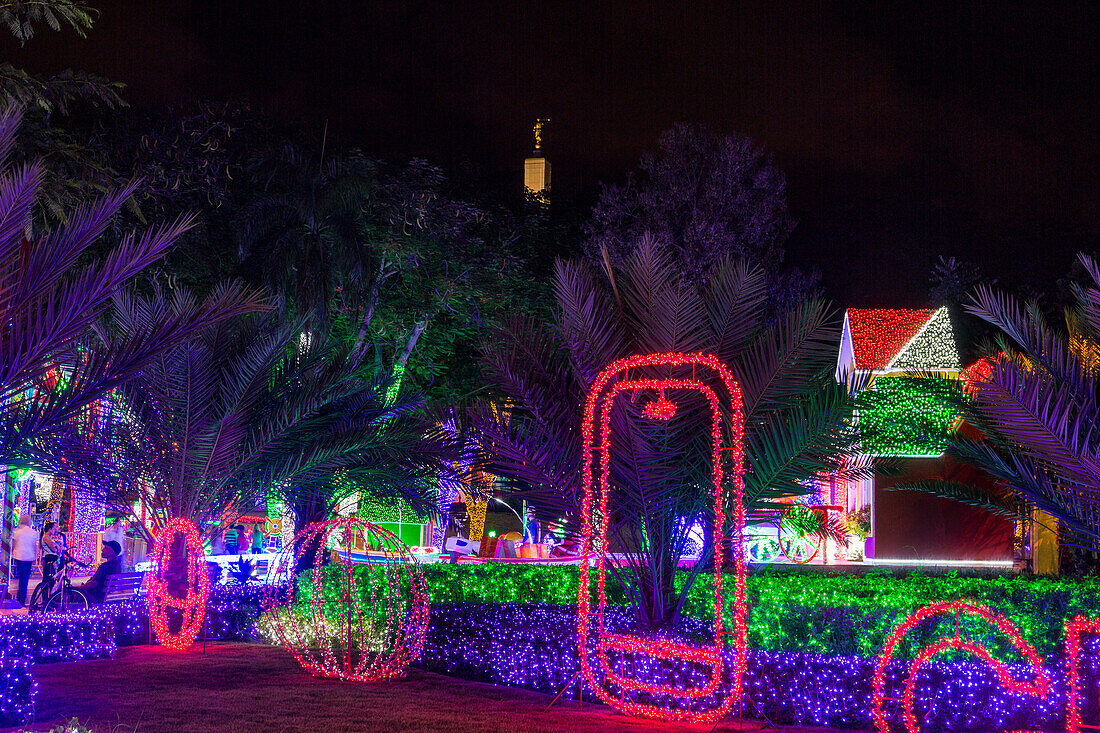 Millions of Christmas lights decorate the Ibero-American Park in Santo Domingo, Dominican Republic.