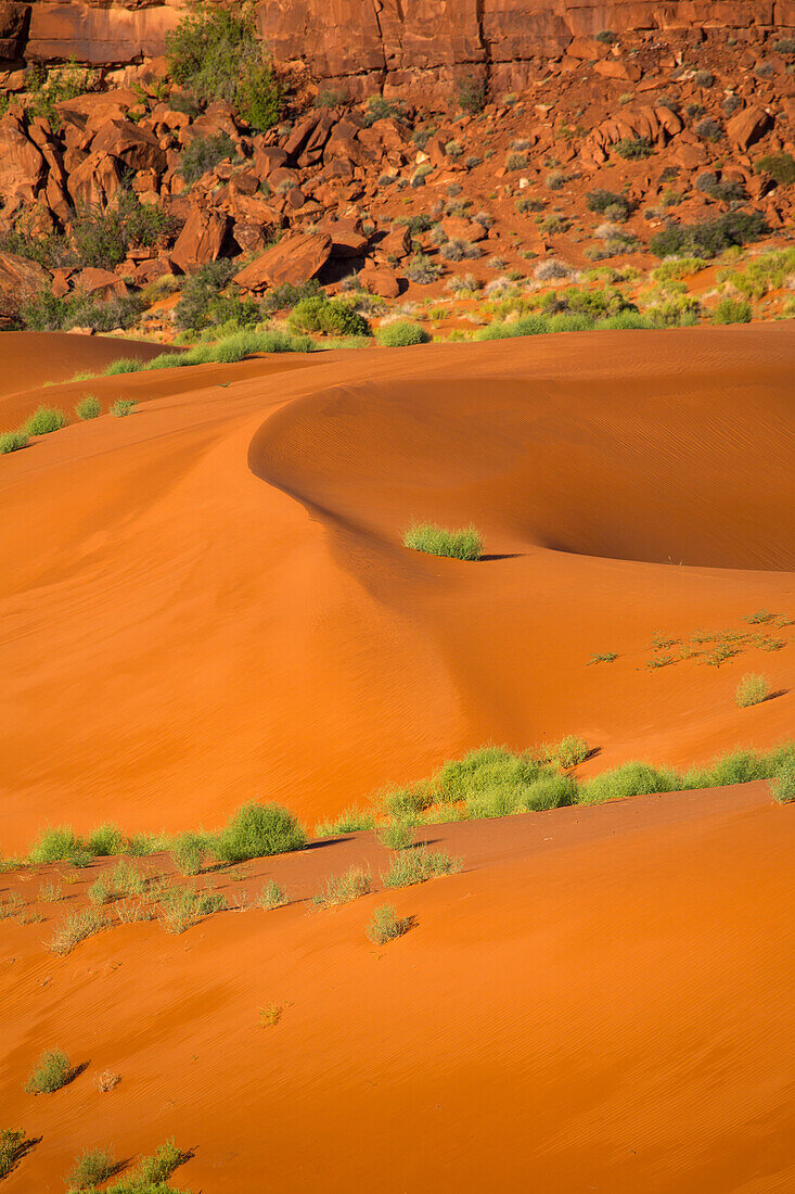 Red sand dunes in the Monument Valley Navajo Tribal Park in Arizona.