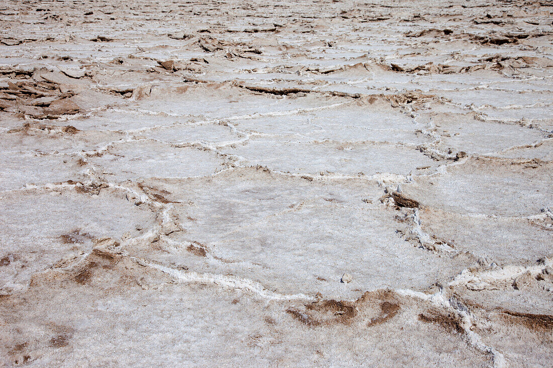 Salt polygons in Badwater Basin in the Mojave Desert in Death Valley National Park, California.