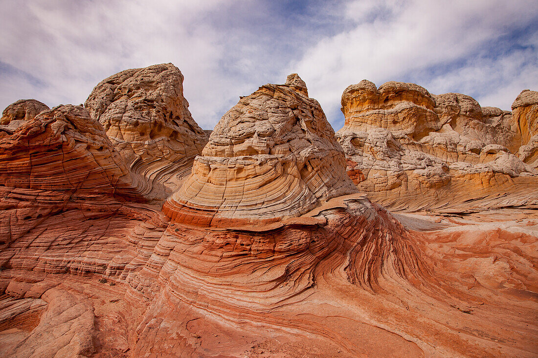Colorful eroded Navajo sandstone in the White Pocket Recreation Area, Vermilion Cliffs National Monument, Arizona. Plastic deformation and cross-bedding are both shown here.