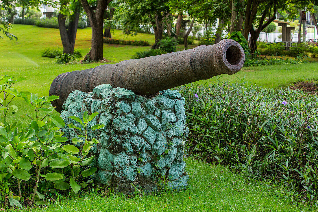 An historic Spanish cannon in the Iberoamerica Park in Santo Domingo, Dominican Republic.