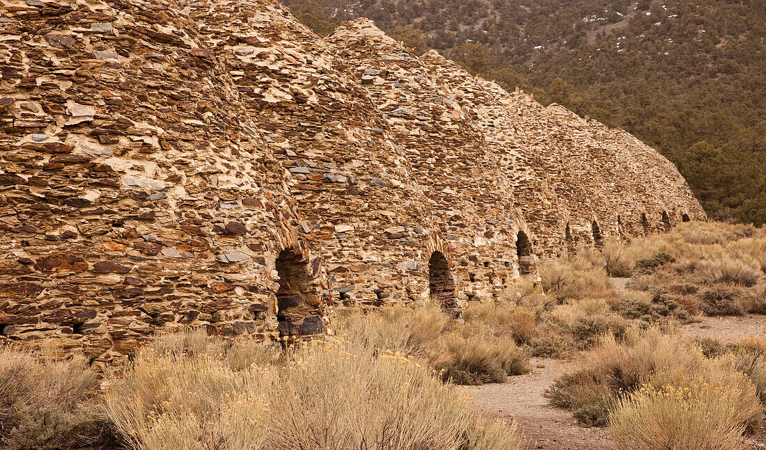 The Wildrose Charcoal Kilns were built in 1877 by a mining company to provide fuel for nearby lead-silver mines. Death Valley National Park, California.