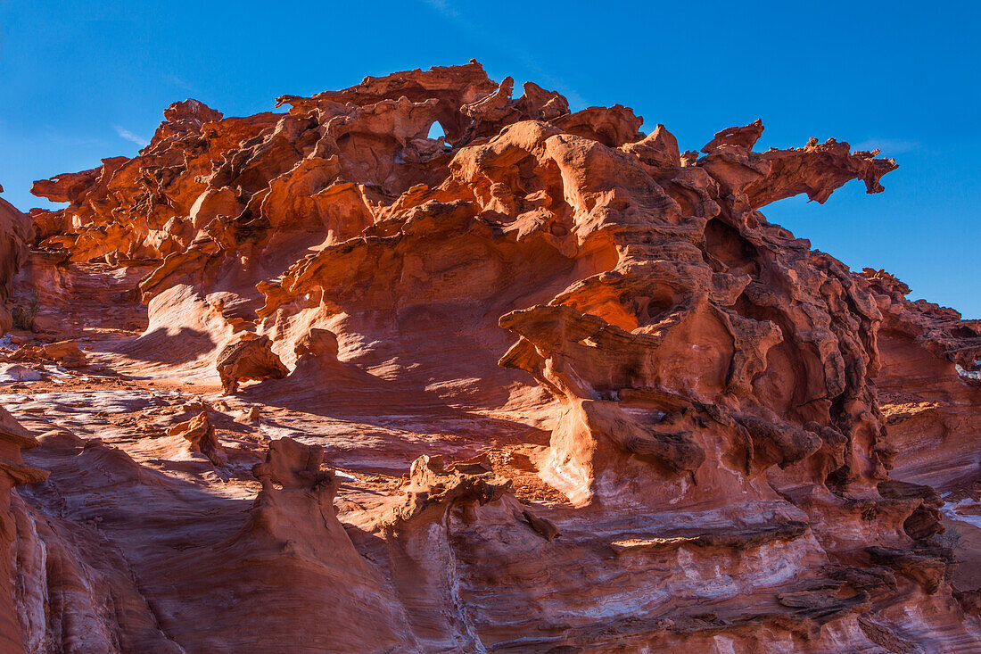 Fragile eroded Aztec sandstone formations in Little Finland, Gold Butte National Monument, Nevada.