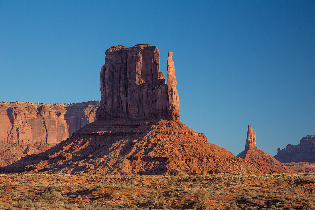 The West Mitten and the Big Indian Chief in the Monument Valley Navajo Tribal Park on the Navajo Reservation in Arizona.