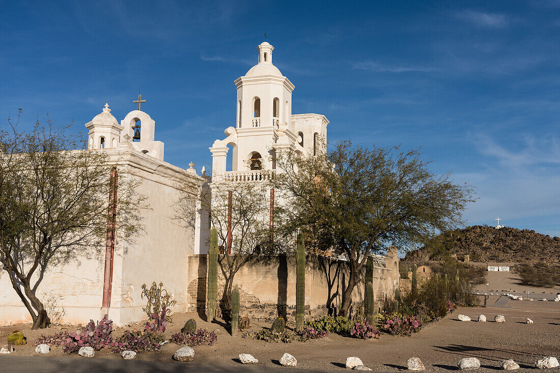 Mission San Xavier del Bac, Tucson Arizona. Built in Baroque style with Moorish and Byzantine architecture.