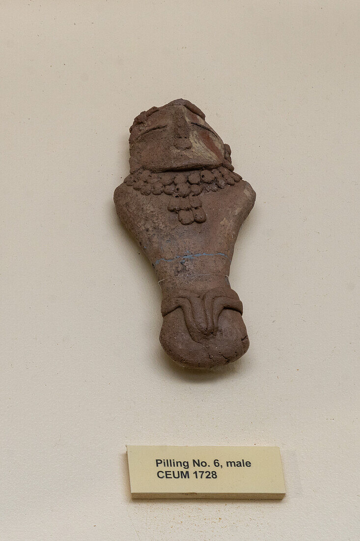 A male Fremont culture clay figurine in the USU Eastern Prehistoric Museum in Price, Utah. One of the Pilling Figurines.