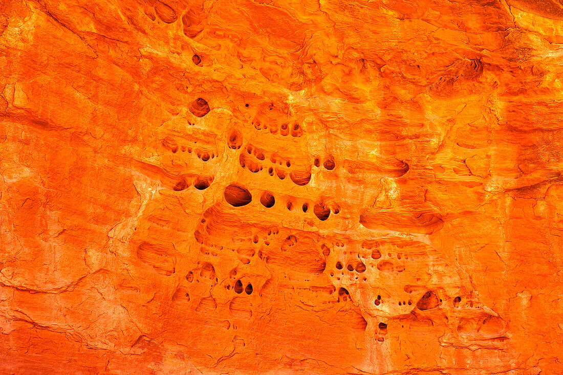 Tafoni or rock lace erosion inside Honeymoon Arch in Mystery Valley in the Monument Valley Navajo Tribal Park in Arizona.