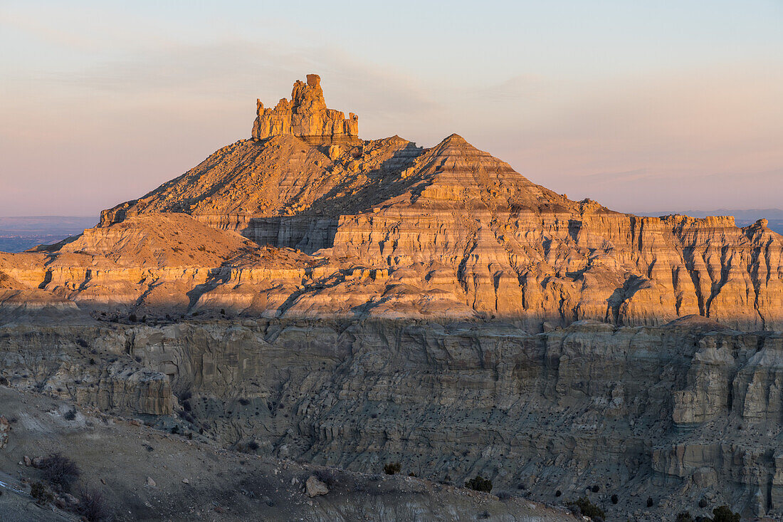 Angel Peak Scenic Area near Bloomfield, New Mexico. First light on Angel Peak.