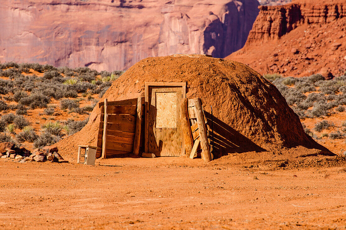 A traditional Navajo hogan in the Monument Valley Navajo Tribal Park in Arizona.