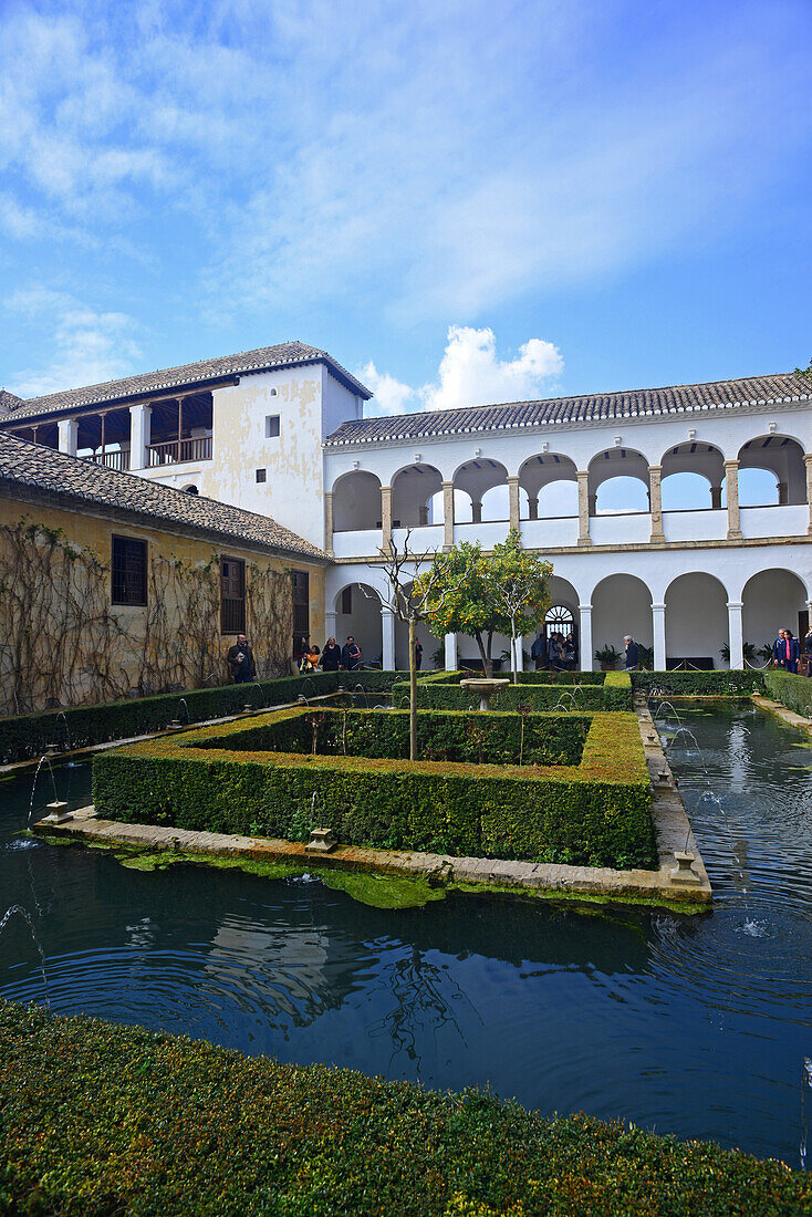 The Gardens of the Generalife in The Alhambra, palace and fortress complex located in Granada, Andalusia, Spain