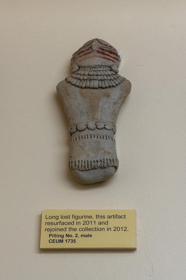 A male Fremont culture clay figurine in the USU Eastern Prehistoric Museum in Price, Utah. One of the Pilling Figurines.