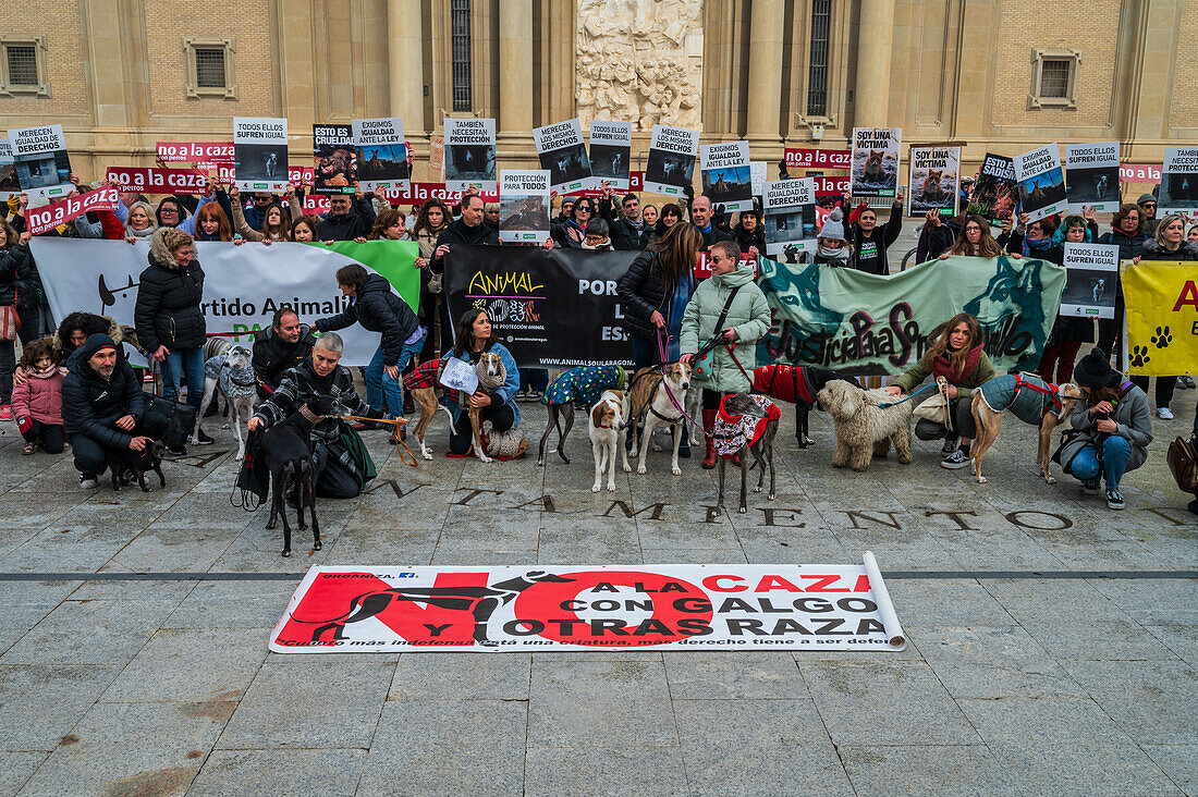 Thousands of people demonstrate in Spain to demand an end to hunting with dogs, Zaragoza, Spain