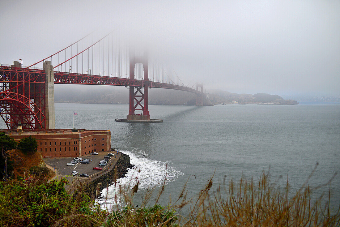 Morning view of popular Golden Gate Bridge, San Francisco.