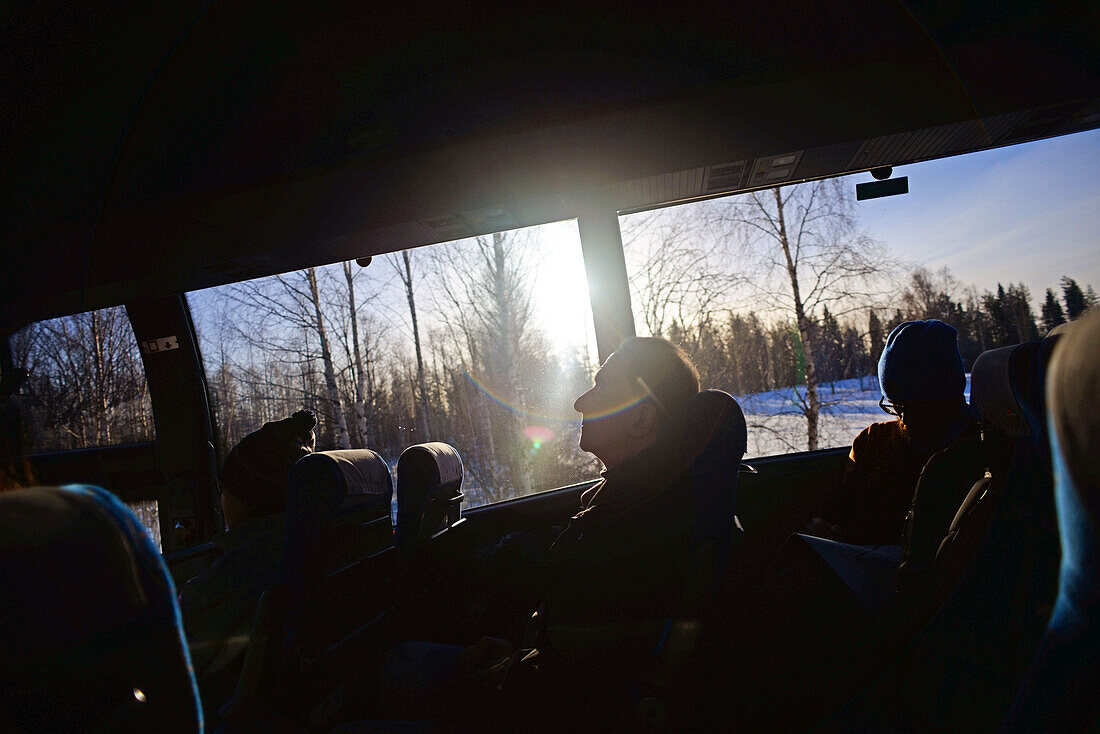 Innenseite des Busses von Rovaniemi nach Inari, Lappland, Finnland