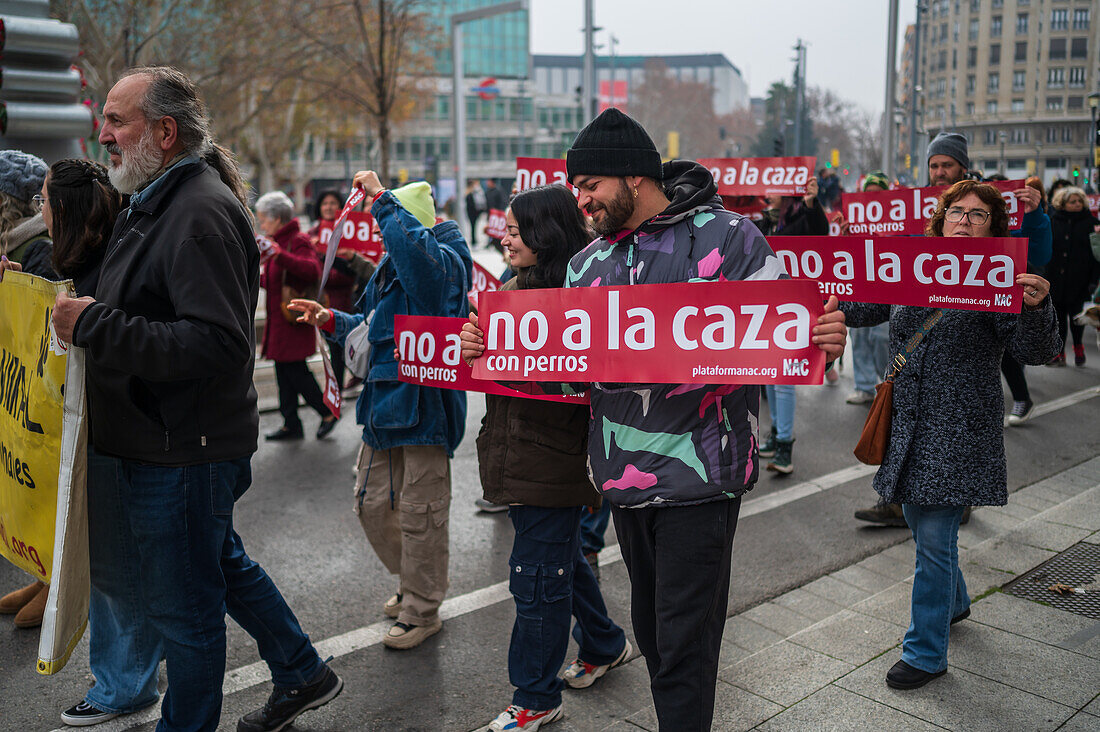 Thousands of people demonstrate in Spain to demand an end to hunting with dogs, Zaragoza, Spain