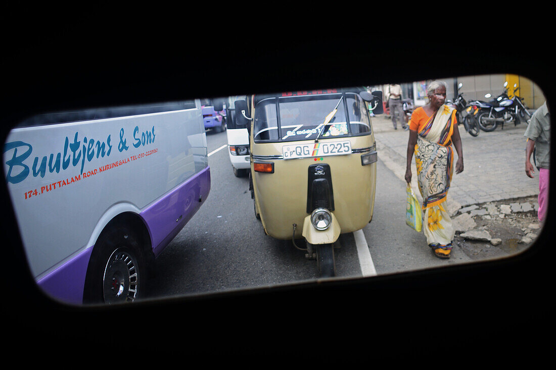 View of street from tuk tuk window, Sri Lanka