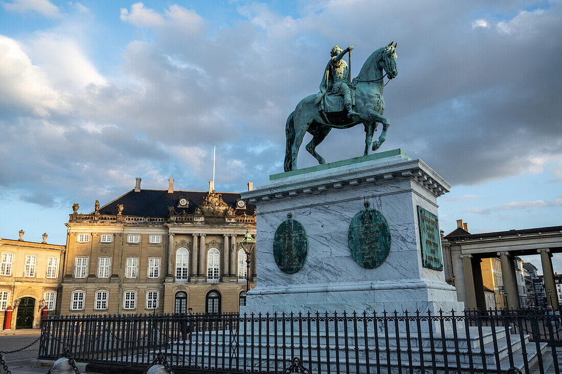 Sculpture of Frederick V of Denmark in Amalienborg Palace in Copenhagen Denmark