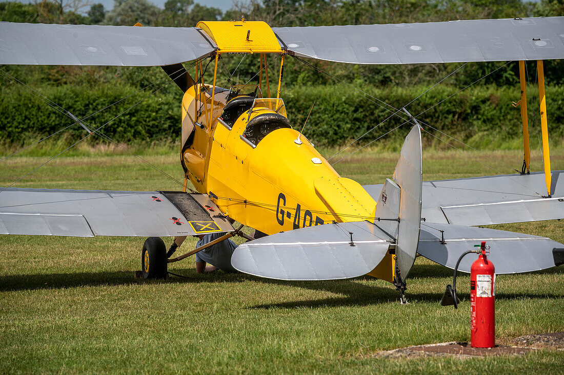 DH82 Tiger Moth airplane at old warden aerodrome Shuttleworth England