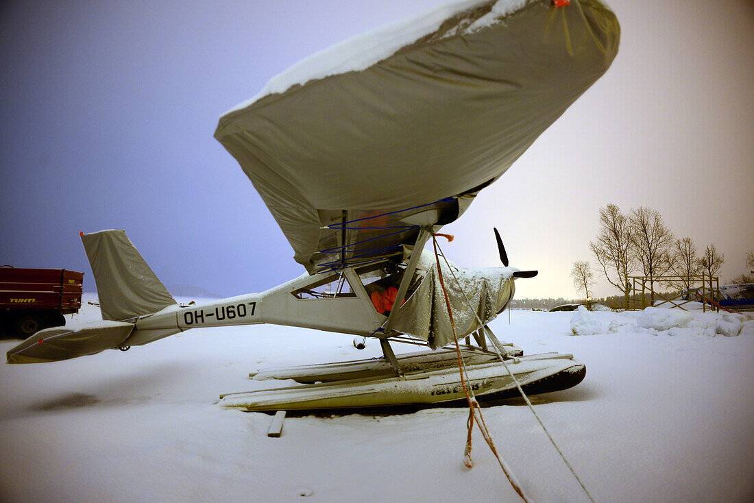 Water plane parked in Lake Inari, Lapland, Finland