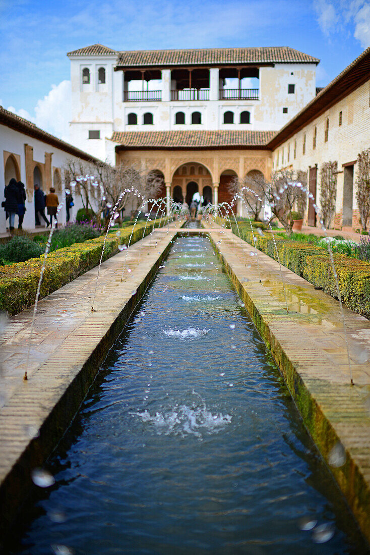 The Gardens of the Generalife in The Alhambra, palace and fortress complex located in Granada, Andalusia, Spain