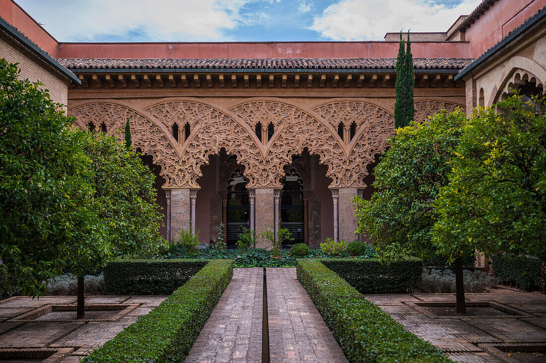 The Aljaferia Palace is a fortified medieval palace built during the second half of the 11th century in the Taifa of Zaragoza in Al-Andalus, present day Zaragoza, Aragon, Spain.