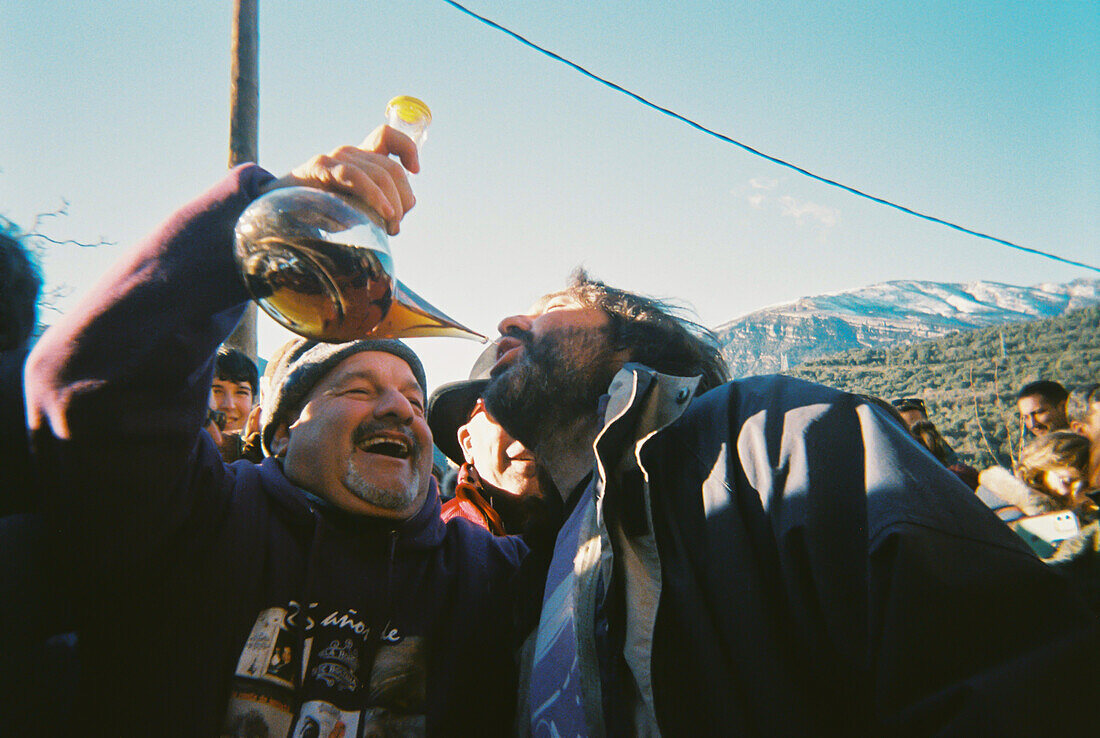 Analog photograph of the traditional music band La Ronda de Boltaña, Boltaña, Huesca, Spain