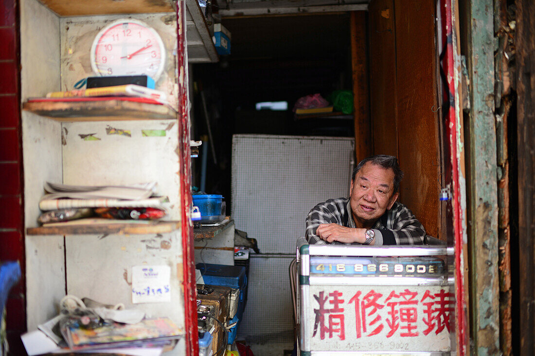 Portrait of shop tender in Chinatown, San Francisco.
