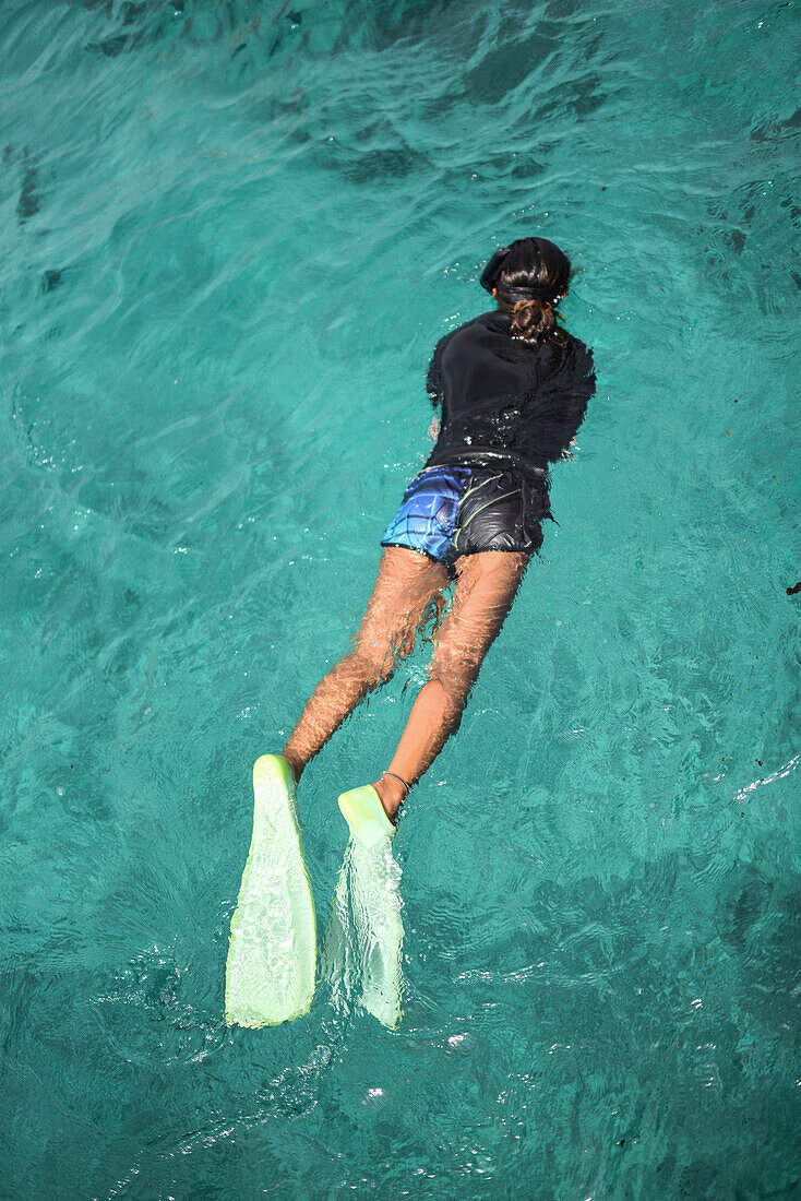 Young woman snorkeling in Ishigaki, Okinawa Prefecture, Japan