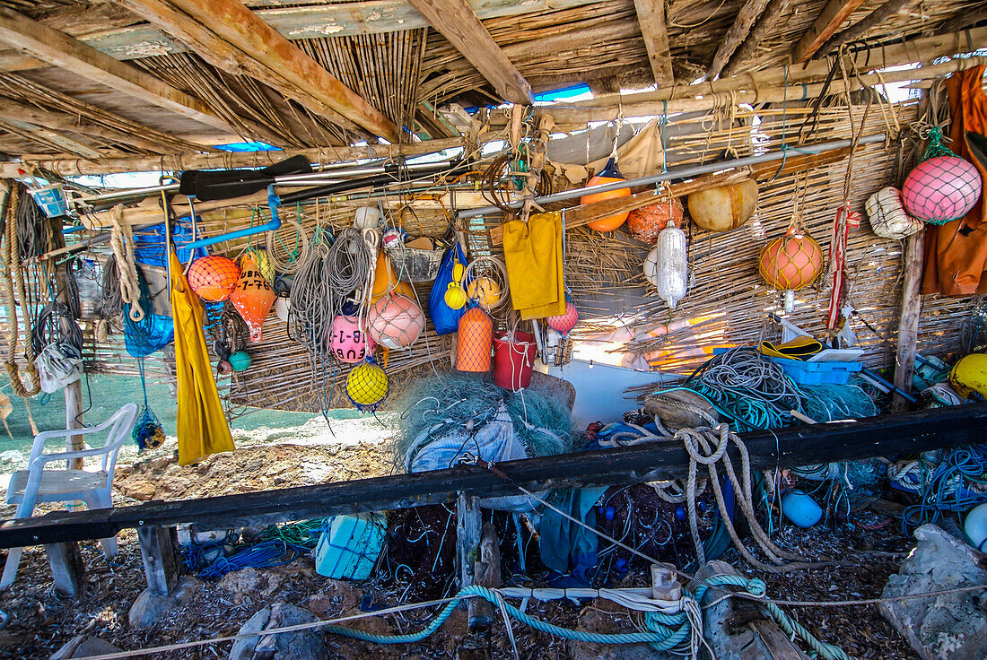 Fishing equipment in Formentera, Spain