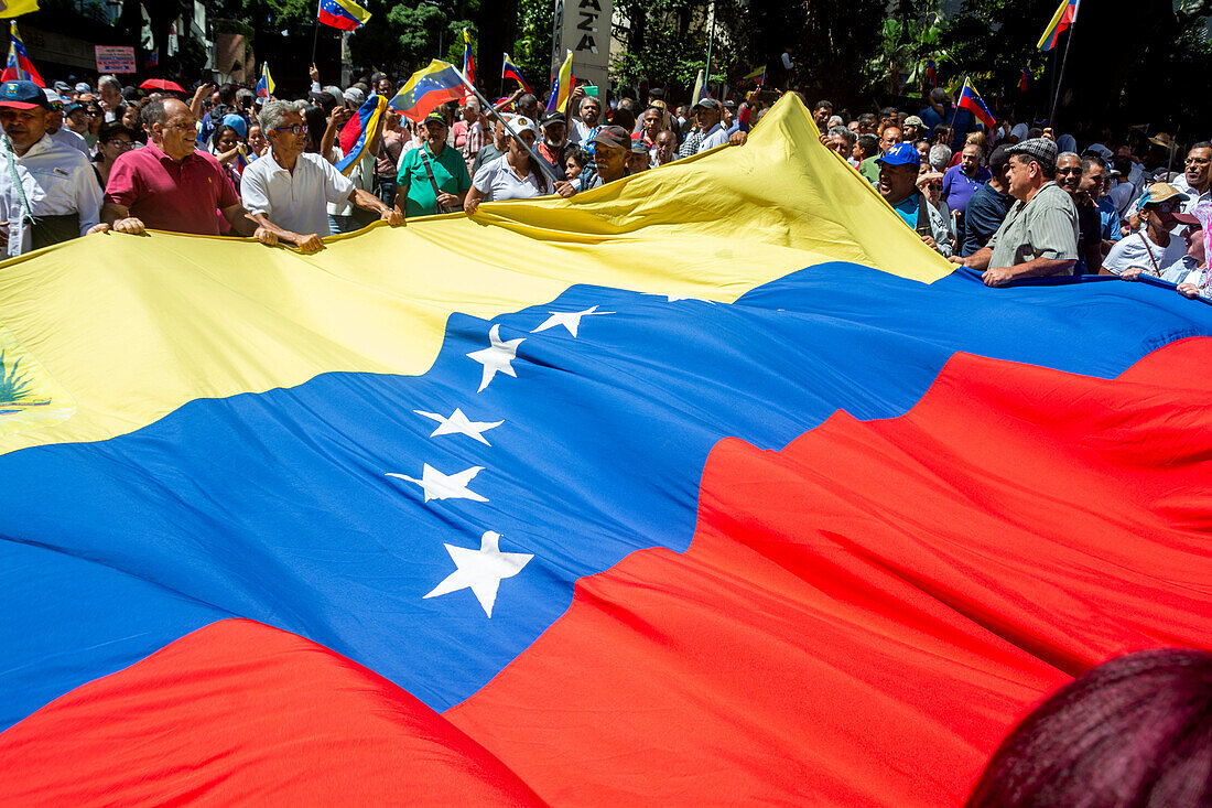 Kundgebung der Kandidatin Maria Corina Machado, venezolanische Oppositionsführerin, auf der Plaza Francia de Altamira in Caracas, am 23. Januar 2024