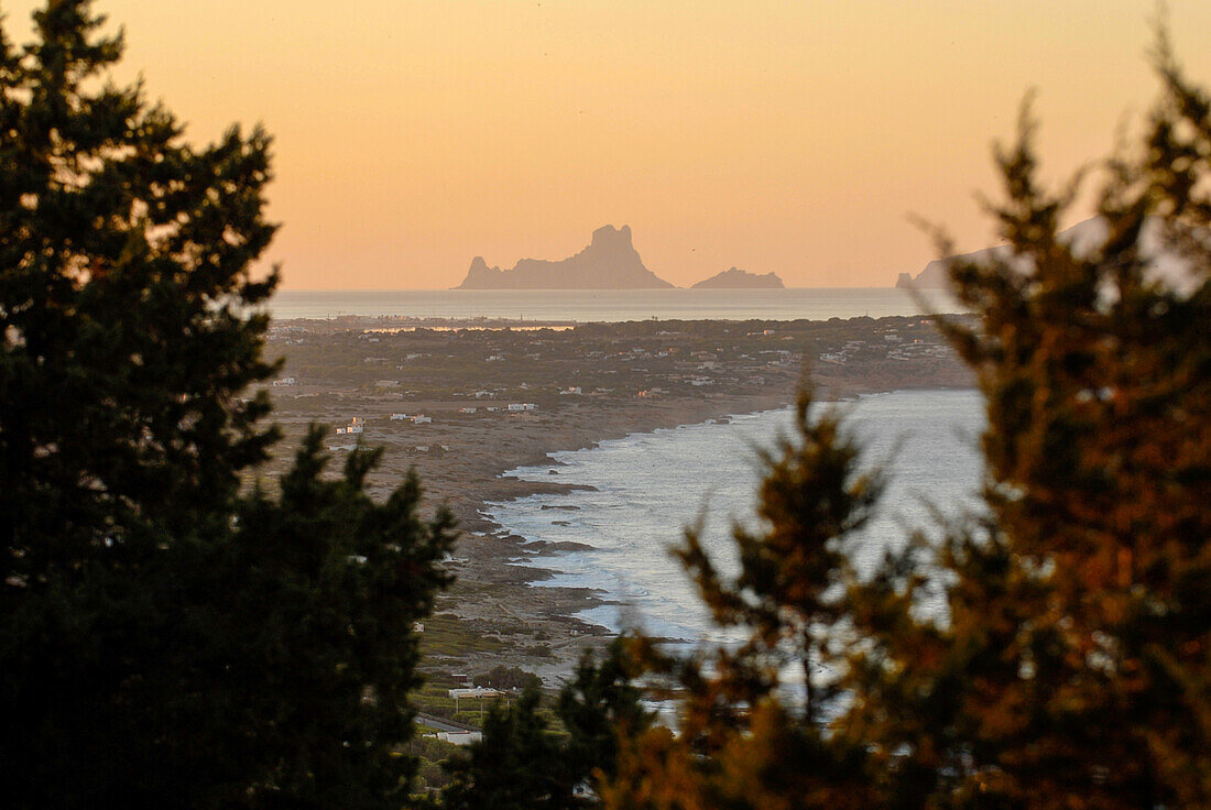 Sunset view of Es Vedra and part of Formentera from La Mola