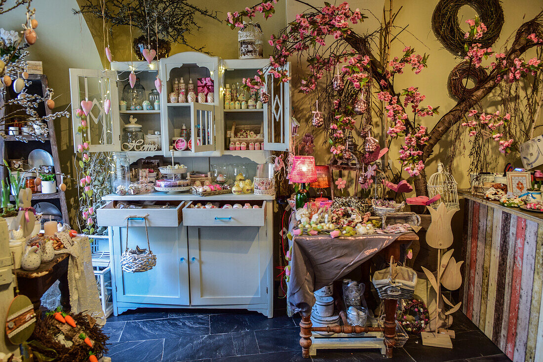 Interior of a beautiful and stylish crafts, food and souvenir shop in Szentendre, Hungary