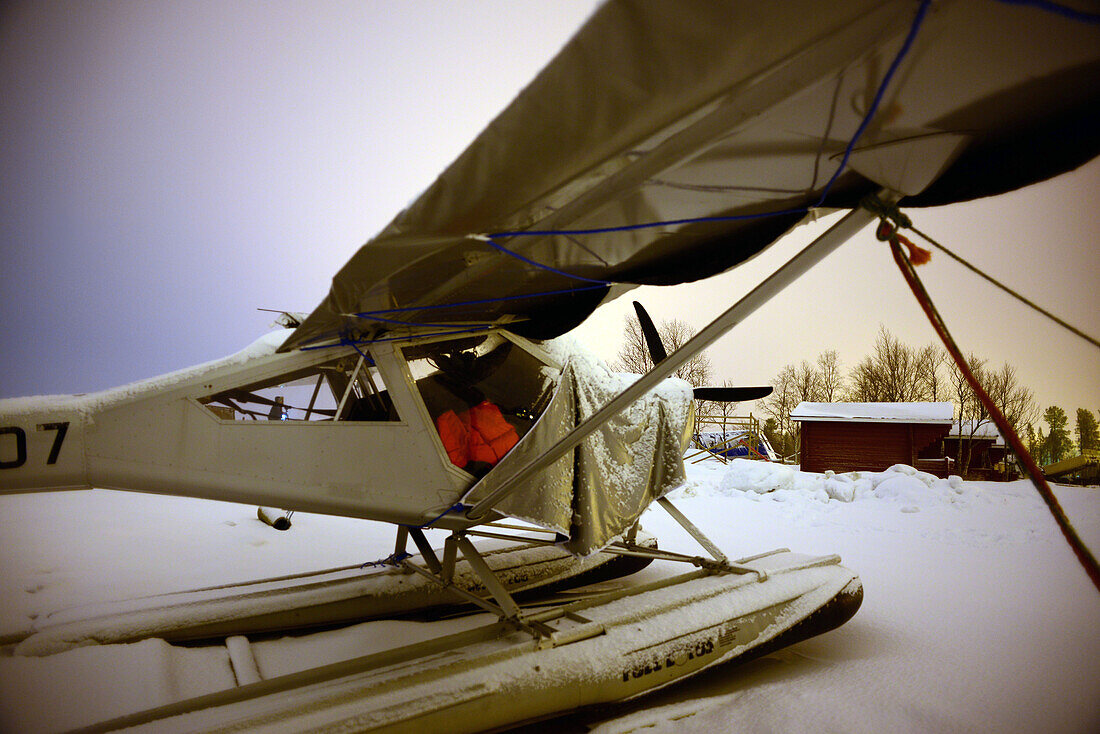 Water plane parked in Lake Inari, Lapland, Finland