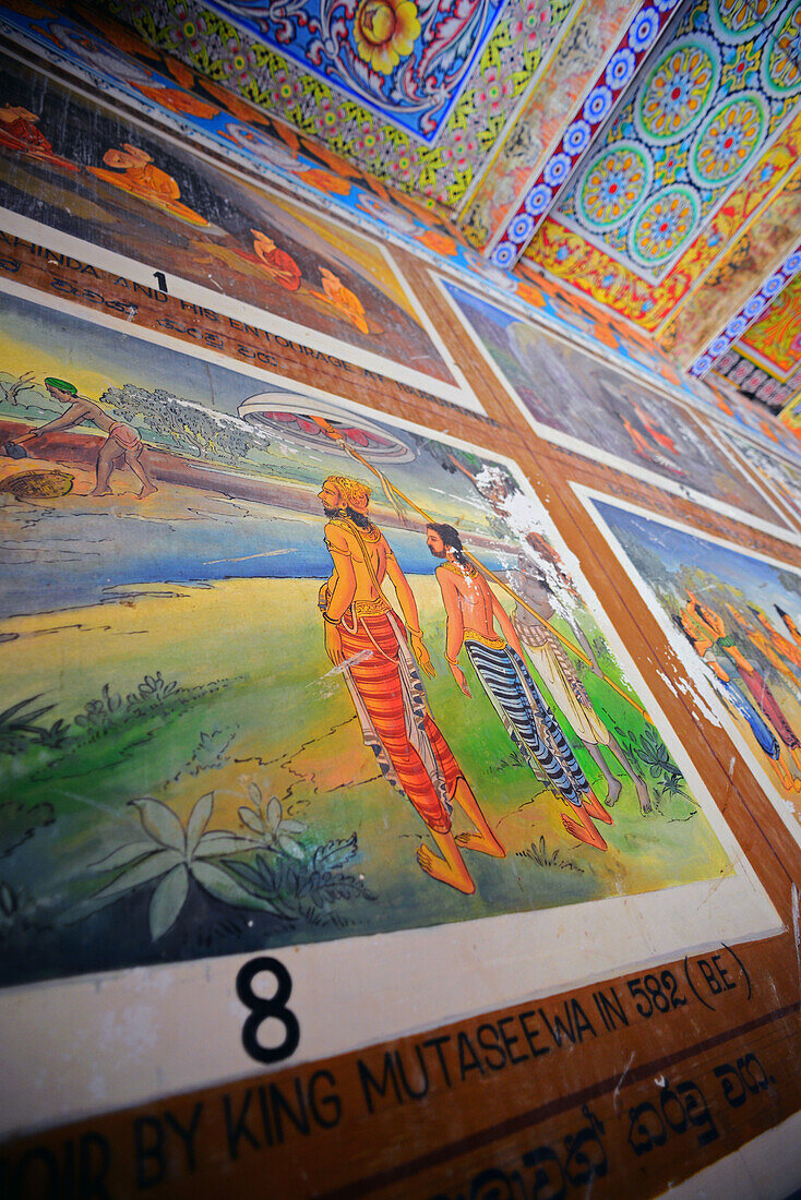 Painted walls at the Isurumuniya Temple in Anuradhapura, Sri Lanka.