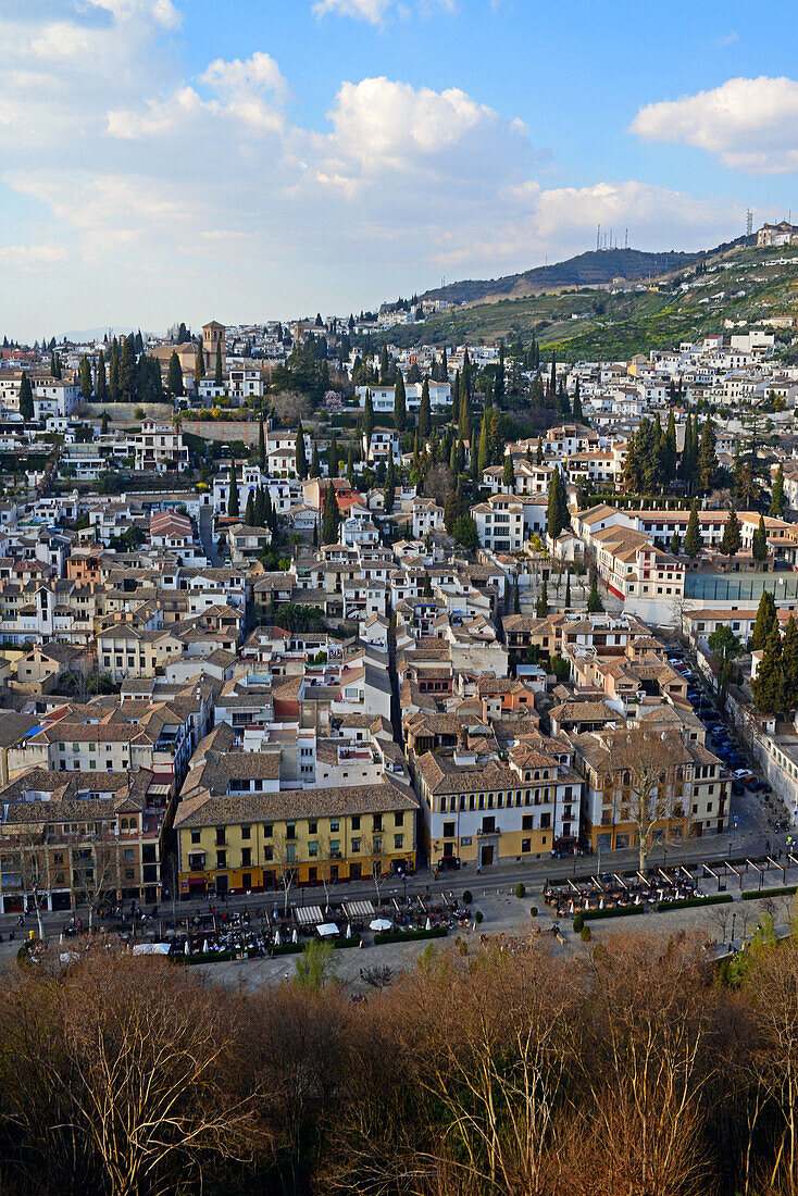 Views of Granada from Nasrid Palaces at The Alhambra, palace and fortress complex located in Granada, Andalusia, Spain