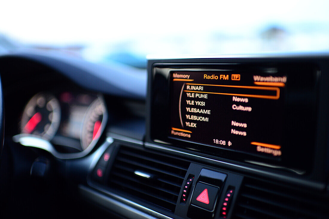 Car radio showing channels, Inari, Lapland