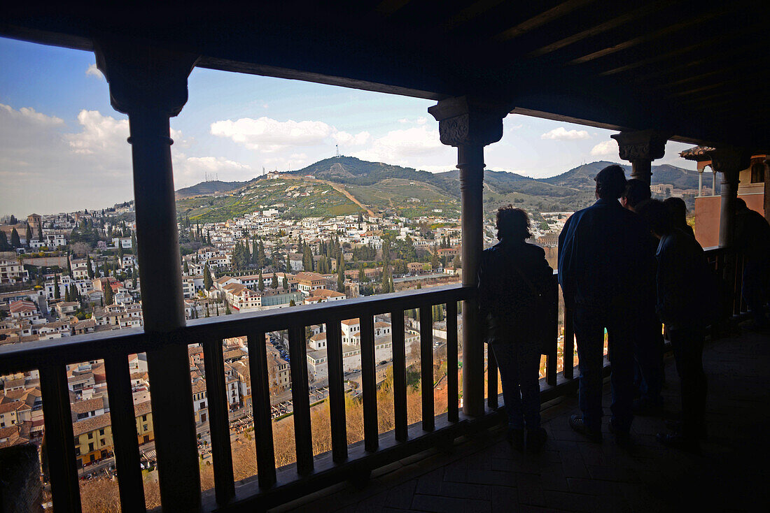 View of Granada from Nasrid Palaces at The Alhambra, palace and fortress complex located in Granada, Andalusia, Spain
