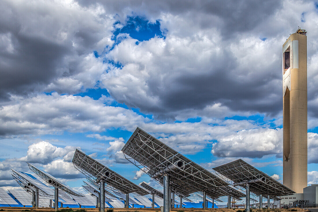 Innovation in Energy: Tower and Mirrors of a Concentrated Solar Power Plant in Spain