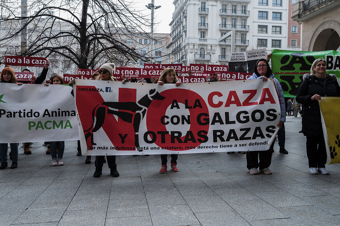 Thousands of people demonstrate in Spain to demand an end to hunting with dogs, Zaragoza, Spain