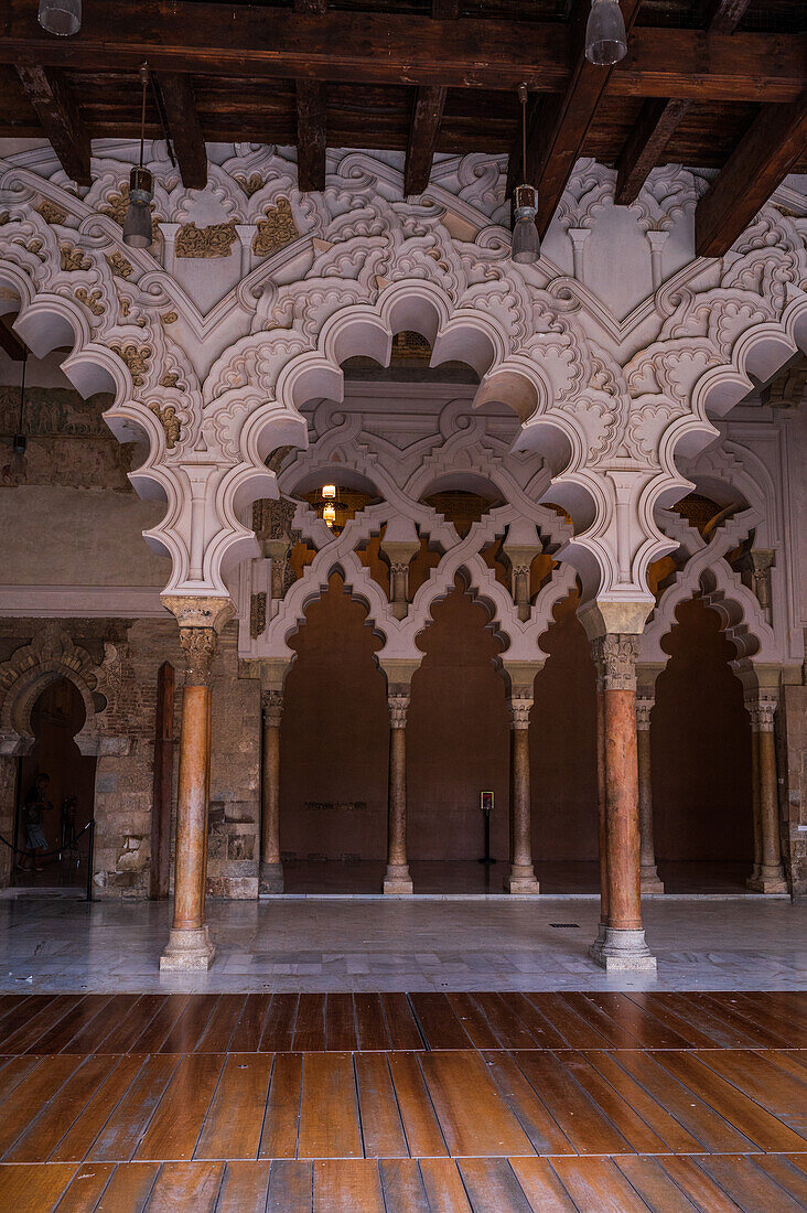 The Aljaferia Palace is a fortified medieval palace built during the second half of the 11th century in the Taifa of Zaragoza in Al-Andalus, present day Zaragoza, Aragon, Spain.