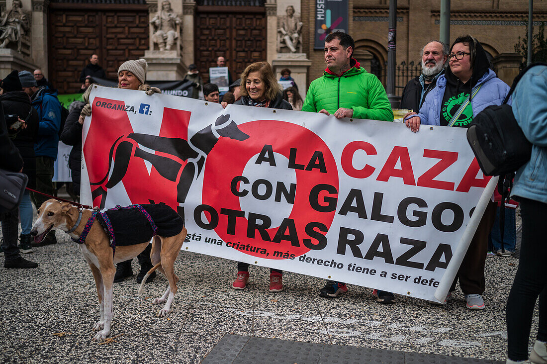 Thousands of people demonstrate in Spain to demand an end to hunting with dogs, Zaragoza, Spain