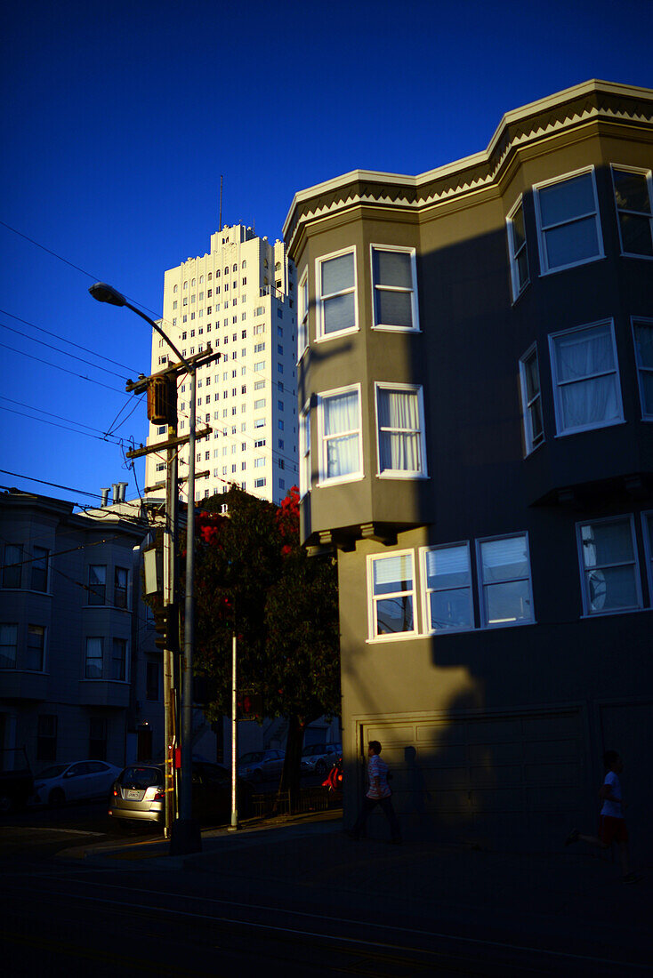 Streets of San Francisco at sunset.