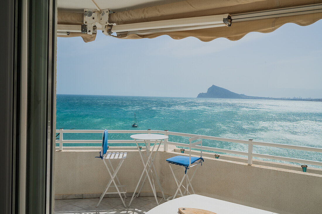Apartment balcony with views to the Mediterranean sea in Altea, Alicante, Spain