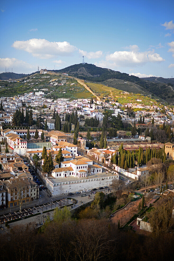 Views of Granada from Nasrid Palaces at The Alhambra, palace and fortress complex located in Granada, Andalusia, Spain